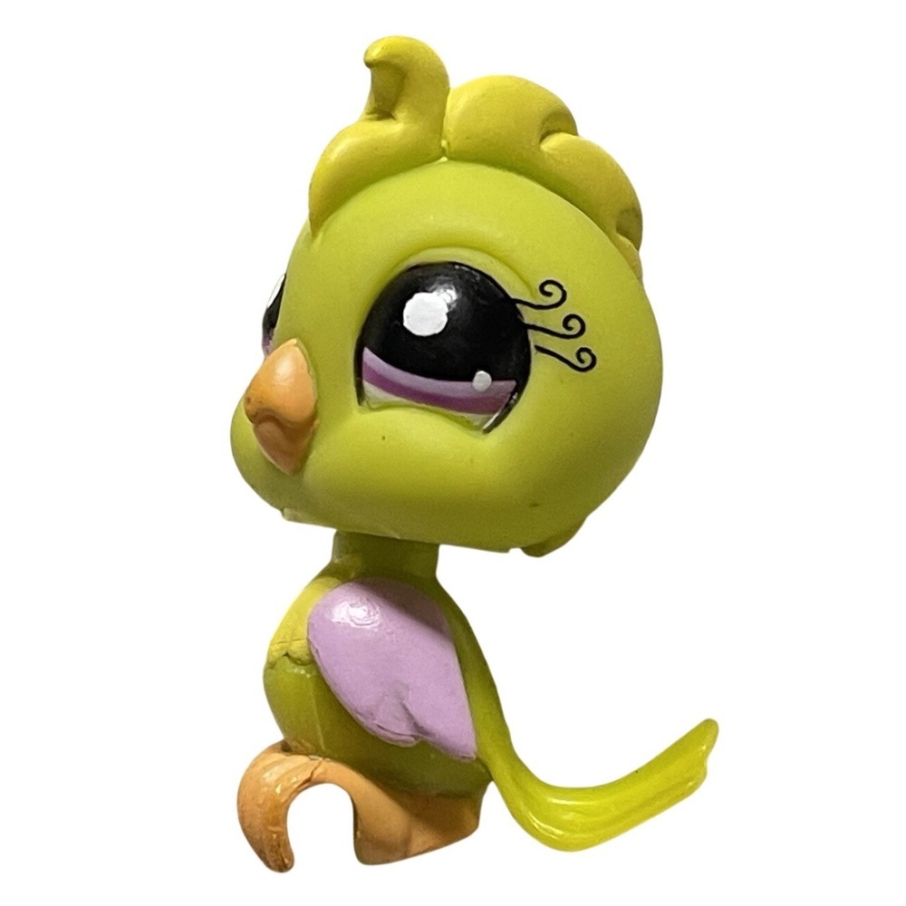 COCKATOO #1386 - Authentic Littlest Pet Shop - Hasbro LPS Green Purple Eyes Bird